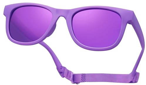 COOLSOME Kids Flexible Polarized UV400 Sunglasses with Strap For Boys Girls Toddler 0-10 (1, purple/mirrored(2-4 yrs), 42mm)
