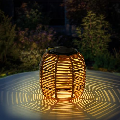 Lanterne Solaire Exterieur Jardin, Suspendues/Debout Lanterne Solaire en Rotin, Lampes Solaires pour Patio, Cour, Terrasse, Balcon
