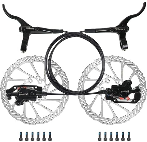 BUCKLOS MTB Hydraulic Disc Brakes Set with 160mm Rotors 2 Piston Bike Disc Brake Aluminum Alloy Levers with Calipers PM/IS Adapter Fit for Mountain Bike, Road Bike, BMX HB-323
