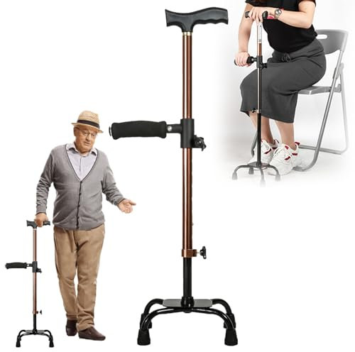 Gehstock, Krücken Gehhilfe Stock Gehhilfe für Senioren Höhenverstellbare Sitzhilfe Stand Vierfuß Spazierstock Vierfuß Spazierstock Gehstock GehhilfeStehhilfe 62 bis 85 cm Höhenverstellbare