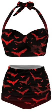 Yuuxorilu Women Two Piece High Waist Bikini Set Halter Ruched High Waist Bikini with Bottom