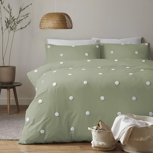 Appletree Signature Duvet Cover Set Single – Dot Garden Design – 100% Cotton Bedding – Sage Green with White Polka Dots – Includes 1 Duvet Cover (135x200cm) & 1 Pillowcase (50x75cm)