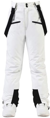 HOUZONIY Skihose für Damen, Thermo Snowboardhose, Outdoorhose für Damen, Verstellbarer Bund, mit abnehmbaren Hosenträgern, Skibekleidung(Weiß XL)