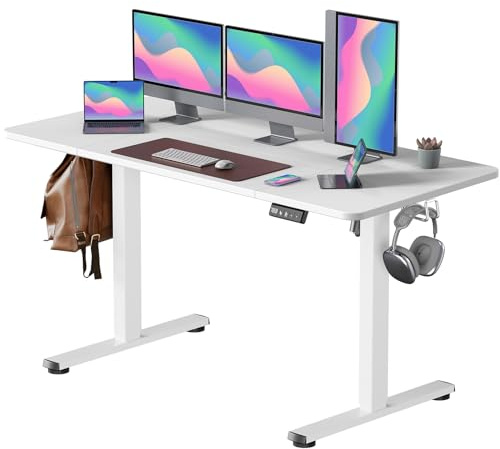 VOSATRON Elektrisch Höhenverstellbarer Schreibtisch 160x60cm Schreibtisch Höhenverstellbar mit Memory-Steuerung und Anti-Kollision Technologie, Rollen, Spleißbrett, Weiß Rahmen/Weiß Tischplatte
