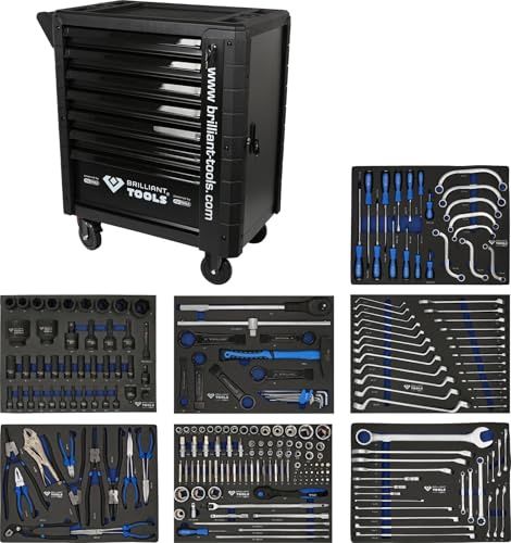 BRILLIANT TOOLS BT153225 Werkstattwagen mit 7 Schubladen und 225 Werkzeugen, NFZ [Powered by KS TOOLS]