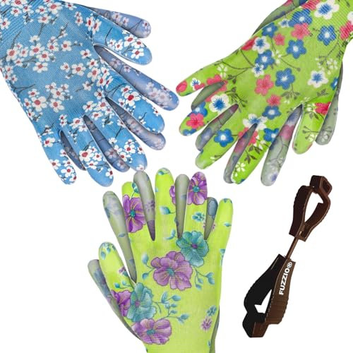 FUZZIO 12 Paar Arbeitshandschuhe Damen, Gartenhandschuhe Damen Gr 8, Kinder Arbeitshandschuhe - Für Haus, Garten - Blumen Design, Für Hof, Reinigung, DIY-Projekte mit Handschuhclip