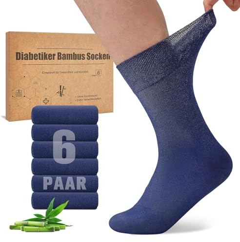 Niorasen Calze per Diabetici in Bambù, 6 Paia Calzini per Diabetici senza Elastico e senza Cuciture, Calzini in Bambu con Bordo Confortevole Uomo e Donna