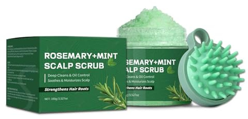 Mikabila Gommage Cuir Chevelu Romarin-Menthe,Exfoliant pour Cuir Chevelu au Romarin,Shampoing exfoliant pour cuir chevelu au romarin 2 en 1,Traitement Capillaire Avec Masseur du Cuir Chevelu