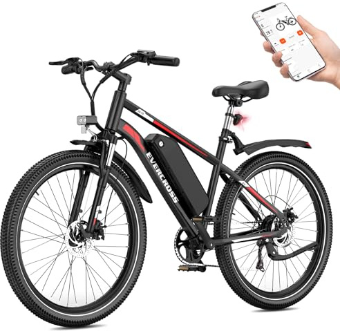 EVERCROSS EK15 Bicicleta Eléctrica para Adulto, E Bike 27,5'' con Pedaleo - APP, Motor 250W, Batería 36V 13AH, 15/20/25 km/h, Cambio de 7 Velocidades, Bicicletas Electricas Urbanas Montaña para Unisex