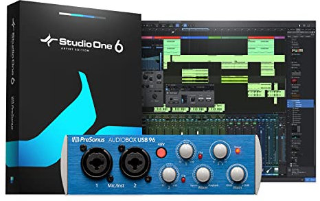 PreSonus AudioBox USB 96, 2-In/2-Out Audio-Interface mit Software-Bundle inklusive Studio One Artist, Ableton Live Lite DAW und mehr für Aufnahme, Streaming und Podcasting