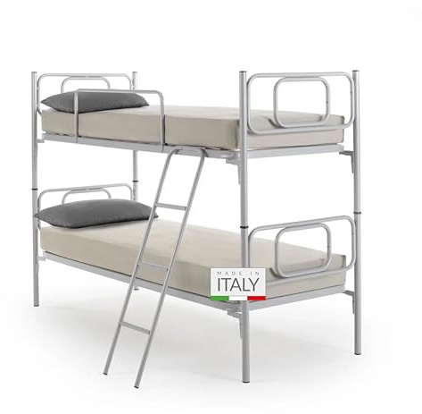 NUVOLA Sirio - Letto a Castello per Bambini e Adulti con Scaletta e Sponda Laterale di Protezione, Include Rete a Doghe Singola 80x190 - Scomponibile in 2 Letti Singoli, Altezza 146 cm, Made in Italy