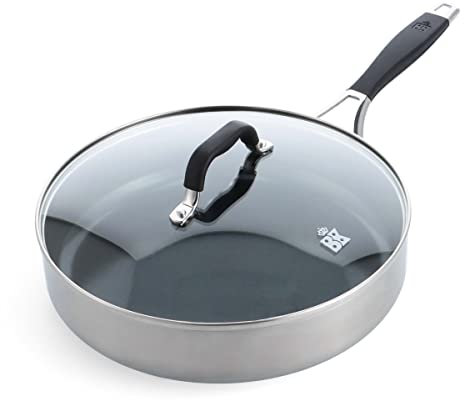 BK Intelligence Stainless Steel Saute Pan with PFAS-Free Ceramic Non-Stick Coating, 28cm/3.6L, Induction, Stay-Cool Handle, Dishwasher Safe, Oven Safe, Silver & Black