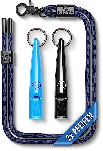 GIZZY® 2X Hundepfeife lauter & weitreichender Pfeifton I 2X Hundepfeifen ideal als Erziehungshilfen für Hunde I Zum Hundetraining Bellen o. als Hundepfeife Rückruf geeignet I Inkl. wertigem Band