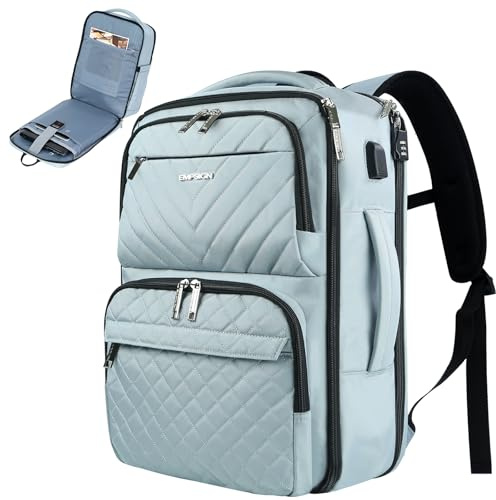 EMPSIGN Cabin Bags 46x17x33 for Ryanair Underseat 25L Carry-ons Travel Hand Luggage Backpack Laplop Ruscksack for Women with USB Port, Cabin Size for Airplanes, Casual Business Flight Bag, Light Blue