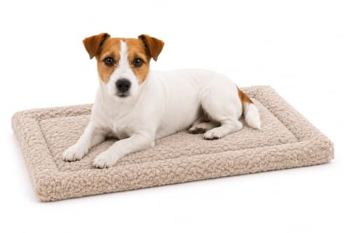 Panier Chien - Coussin Chien et Chat - Coussin rectangulaire Jacquard Taupe - pour Cages métalliques et Cages de Transport - Lavable - 55,5 x 38,5 cm - Flamingo