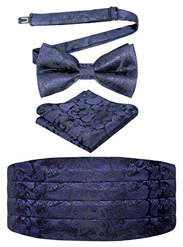 Alizeal Feste, vorgebundene Herren-Fliege, Kummerbund und Einstecktuch, Geschenk-Set, 131 - Marineblau, Einheitsgröße