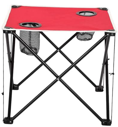 Amagogo Folding Table for 1-2 Persons Iron Easy Storage with Cup Holders Outdoor Table Fold up Camp Dining Table for Dining Market, red