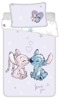 My sweety pop Baby-Bettwäsche – Stitch und Angel – 2-teilig – Kinder – Bettbezug – wendbar – 100 x 135 cm – Kissenbezug – 40 x 60 cm Bettwäsche – 100 % Baumwolle