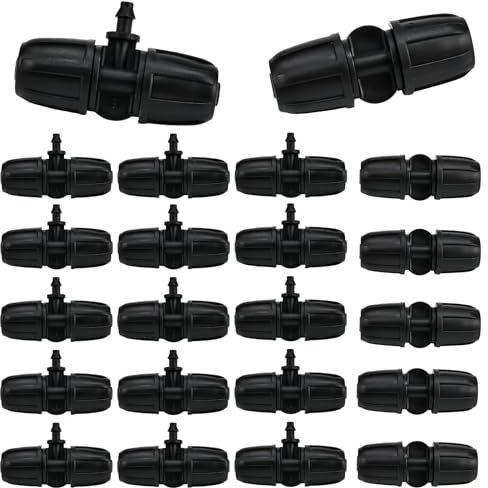 HEKOBAG 15 Pièces Connecteur en T et 5 Pièces Raccords Droits, Tuyau d'Irrigation 1/2 Pouce à 1/4 Pouce, Système Goutte à Goutte