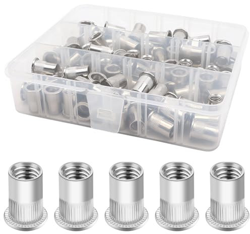 AMZSKU 100 Tuercas de Remache M8 de Acero Inoxidable, Cabeza Plana Avellanada para Metal y Plástico