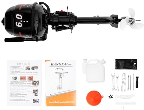 MIIWWOWO 2-Stroke Boat Engine 6HP Fishing Outboard Motor Engine Boat Petrol Engine Long Shaft Water Cooling System Outboard Motor for Small Boats of Different Materials