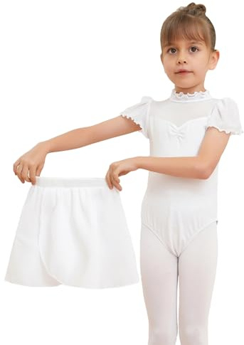 Dmwhsy Robe de Ballet pour Fille, Justaucorps à Manches Courtes avec Jupe Amovible, Costume de Danse pour Enfants, Tenue de Ballet