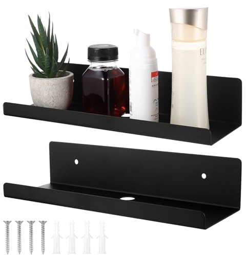 bayidun 2 STK Wandregal Schwarz, Metall Regal Wand Schweberegal Bilderleiste Regale für Wände Bücher Fotos Küche Büro Schlafzimmer Badezimmer Wohnzimmer(Schwarz, 30 x 10 x 6 cm)