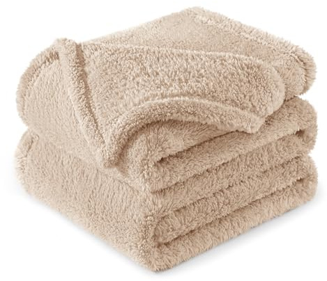 Exclusivo Mezcla Plaid Couverture Polaire, Peluche Velours, Moelleuse et Chaude, pour Canapé ou Lit, Toutes Les Saisons, 150x200 CM, Camel