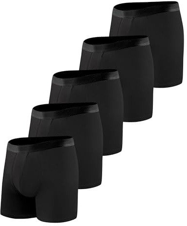 BEENIUBEE 5 Pack Incontinence Pants for Men, Washable Mens Boxers with Ultra-Absorbent Protective Pads, Leakproof Reusable Odor Control Underwear Trunks for Going Out Driving Post-Surgery (Black, L)