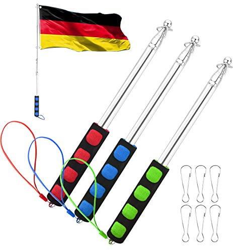 FORMIZON Mat pour Drapeau, 3 Pièces Mât Telescopique 2M avec 6 Crochets, Porte Drapeau en Acier Inoxydable, Flag Pole Portable et Léger pour Drapeau, Bannière, Salle De Cours Et Guide Touristique