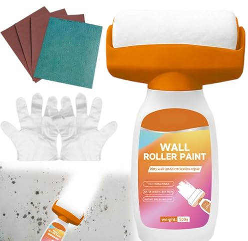 500g Wall Repair Rolling Brush, Wall Repair Roller Paint, Fast-Drying White Paint for Wall, Portable Wall Repair Paste Roller Kit Suitable for Bedroom, Living Room, Kitchen and Game Room Renovation