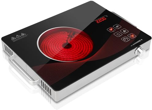 Alemania Placa Eléctrica 1 Fuego, Placa Vitrocerámica Portátil de Sobremesa con Temporizador, Control Táctil y Perilla, Protección contra Sobrecalentamiento, para Cocina, Apartamento y Camping