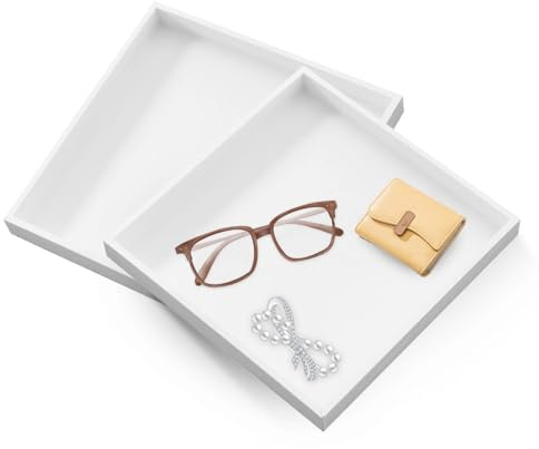 TTIAYAO 2 Piezas Bandeja Decorativa Blanca Cuadrada Bandeja Baño de Madera Pequeña Organizador de Bandeja Baño para Joyas Perfumes Cosméticos Cocina, 20 x 20 cm