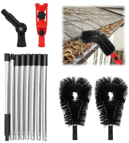 BigKing - Limpiador de canalones telescópico, 320 cm, con 2 adaptadores de ángulo giratorio, herramienta multifuncional para hojas, nieve, saleza, ventanas, tubos de descenso y techos