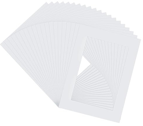 20 Pack Picture Mounts, Photo Frame Mats Paper White, Acid Free Photo Mount with Aperture, Cardboard Picture Frames Rectangular, Mount Mats Board for Photos, Prints, Paintings, Artworks (8x10 inch)