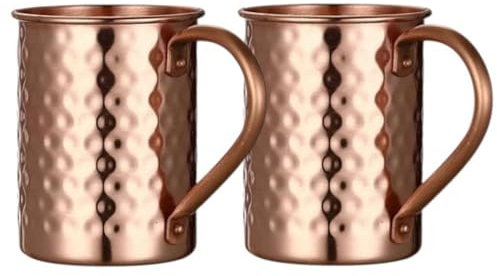 COPPAYA Pure Copper Hammered Moscow Mule Mugs – Set of 2, 16 oz (473 ml), Handmade Thick Copper Cups for Mocktails & Beer, Raw Copper Interior