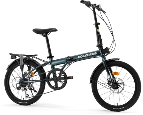 ROCKBROS SKN Bicicletta Pieghevole 20 Pollici, Telaio in Acciaio, 7 Marce, Freno a Disco, Parafango e Portapacchi, Ideale per Commuting, Casa e Viaggi