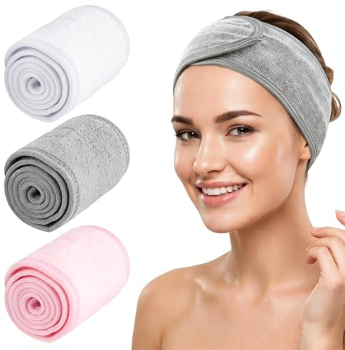 Diademas de Spa para lavarse la Muñeca,Banda de Cabeza Elástica Facial, | 3 Piezas,65×8cm Cosméticos Cinta Rizo, Ancha Diademas de Maquillaje Absorbentes, para Ducha Deporte Yoga para Niña Mujer
