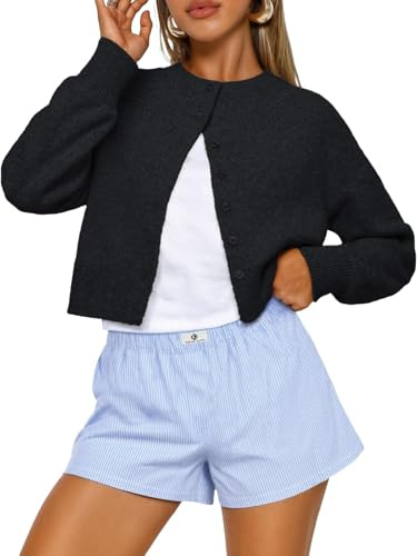 LILLUSORY Cardigans for Women UK Cropped Lightweight Soft Jumpers Black S