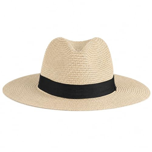 KAZGVN Panama Hat, Straw Hat for Men and Women, Beach Hat for Outdoor Activities and Summer Travel, Lightweight Foldable Panama Hat with Wide Brim Design, Beige Colour