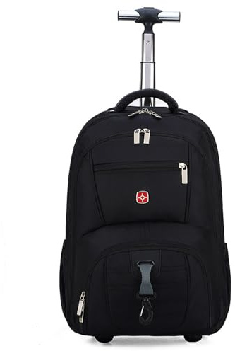 18 tums ryggsäck med hjul, laptop vagn vattentät snygg bärväska laptopväska hållbara hjul packbara remmar för resor och affärer svart