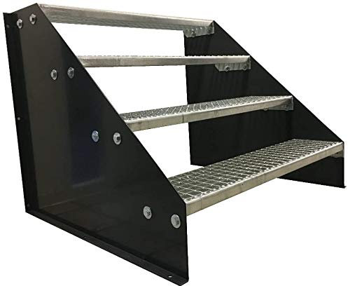 Srm-Design 4 Stufen Standtreppe, Stahltreppe, Breite 80 cm, Höhe 84 cm, Schwarz, Robuste Außentreppe, Stabile Industrietreppe für den Außenbereich