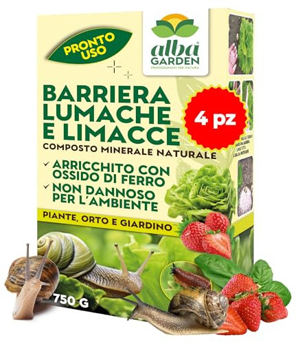 Albagarden - Lumachicida Naturale con Ossido di Ferro - Barriera Lumache e Limacce a Base di Minerali - Granulare 750 gr (4 Scatole)