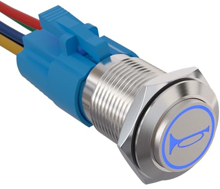 APIELE 16mm Klaxon Tryckknapp 12 V strömbrytare Med LED momentan strömbrytare Med förmonterad kontakt För bil, lastbil, båt (blå)