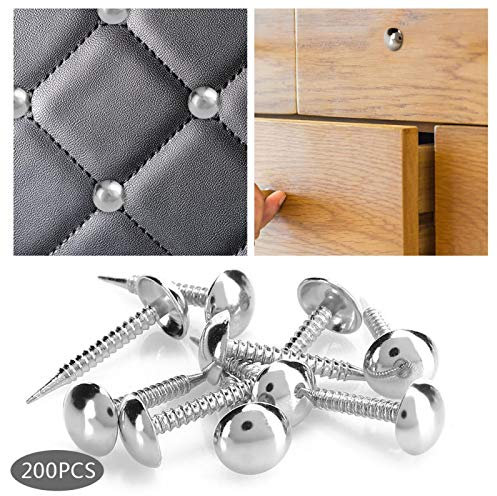 Selbstschneidende Polsternägel, 200pcs 8x20mm Dekorative Polsternagel Tack, Runder Kopf Innendekoration Nägel, Eisenpolsternagel mit Gewinde Antike Stecknadeln für Möbel Sofa Betten DIY Kleidung