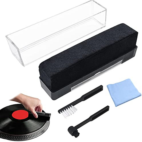 Kit 4 en 1 Limpiador para Discos Vinilo, Limpiador del Cepillo de Limpieza del Disco de Vnilo de Franela, Cepillo Anti-estático de Fibra de Carbono para Mantenimiento- No rayará Tus Grabaciones