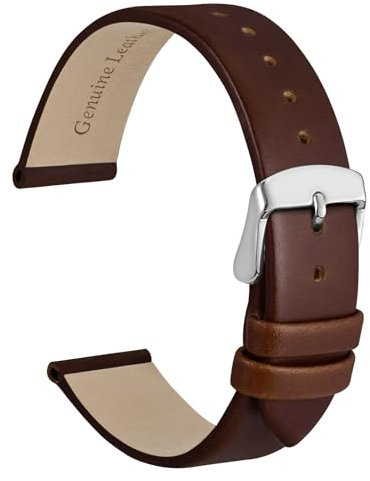 WOCCI 14mm Elegantes Uhrenarmband für Damen mit Silberner Schnalle (Karamell Braun)