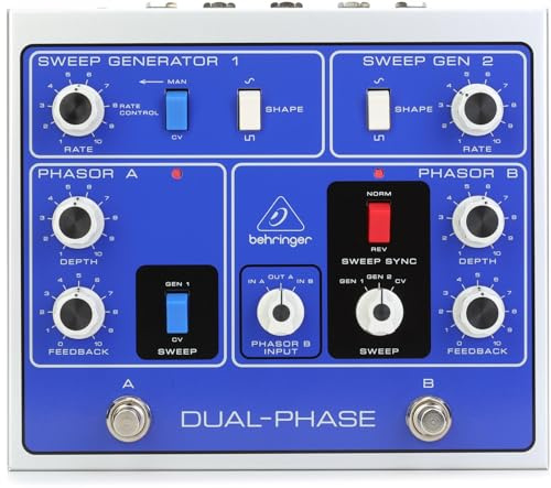 Behringer DUAL-PHASE Dual Analog Phase Shifter Pedal with 12 Opto-Couplers, External 9–12V DC Power Required (Not Included)