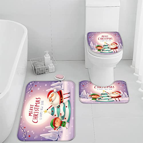 Badematten set 3D 40x60 Weihnachten absorbierend 3-teiliges Badezimmerteppich-Set maschinenwaschbare badteppich schnell trocknend badvorleger mit wc deckelbezug Weihnachtsmann Weihnachtsbaum Karikatur