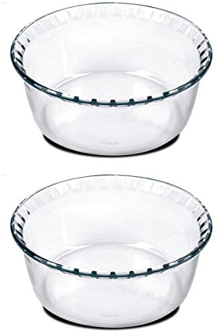 JUANIO Lot de 2 Moule soufflé Rond, Moule en Verre fileté, Plateau réfractaire, Plat à Four Moule de Cuisson, capacité 700 ML - Diamètre 15.1 x Hauteur 5.9 cm